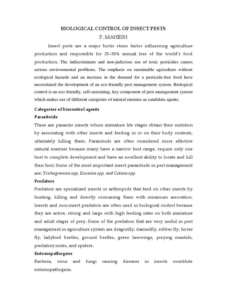 Biological Control of Insect Pests PDF Biological Pest Control Predation
