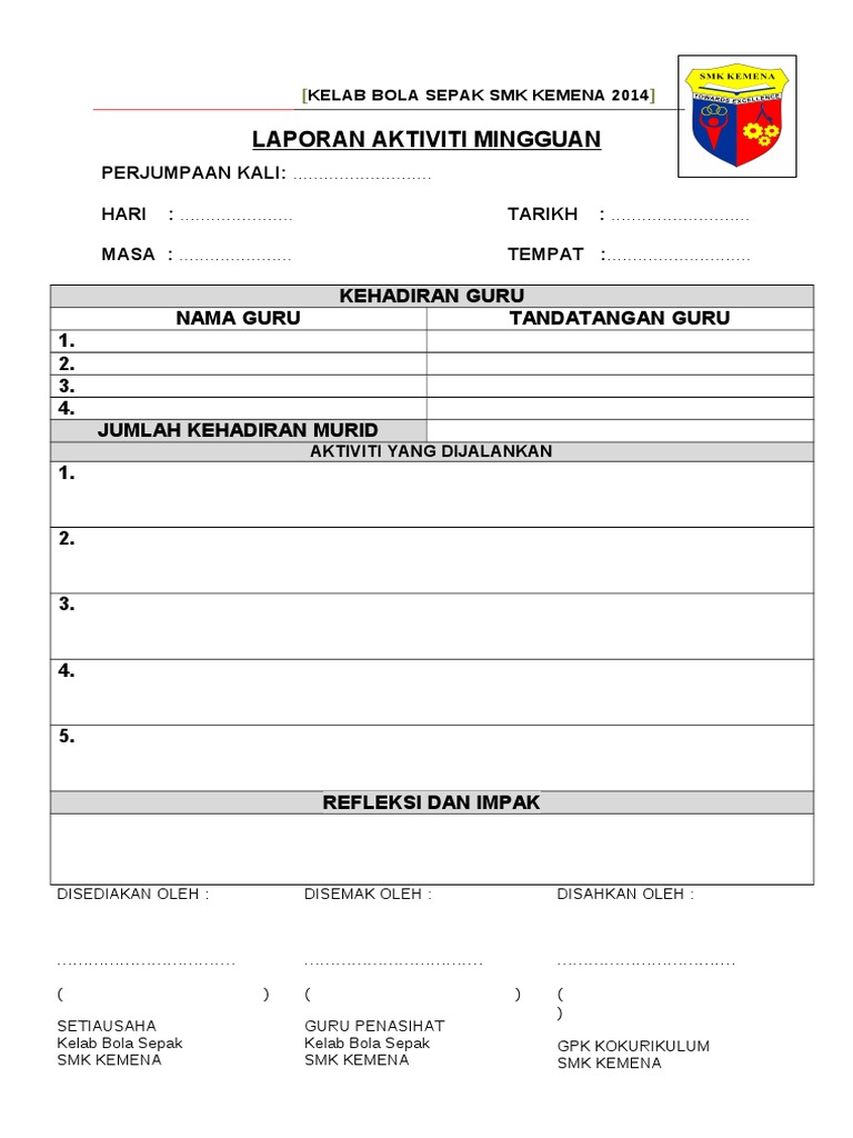 Borang Laporan Aktiviti Mingguan Unit Koko Pdf