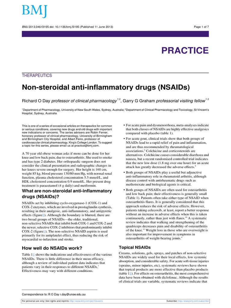 Non Steroidal Anti Inflammatory Drugs Nonsteroidal Anti Inflammatory