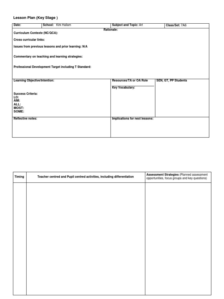 KS3 Art Lesson Plan Template | PDF