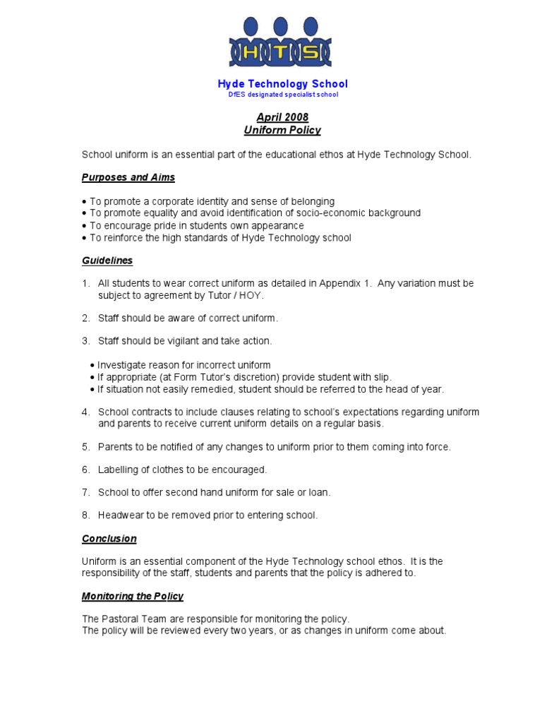 Uniform Policy PDF Sock Uniforms