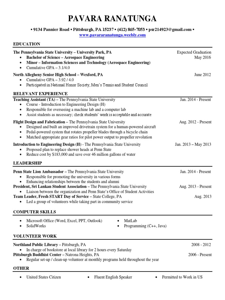 penn state business resume template