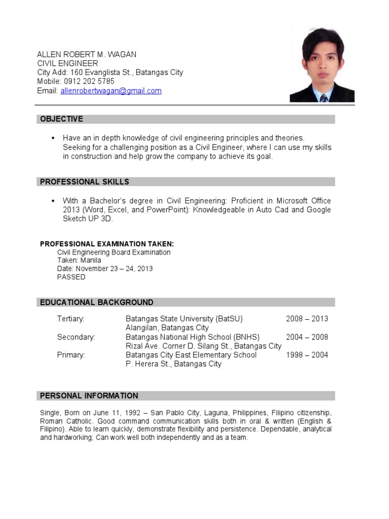 sample resume for job fresh graduate