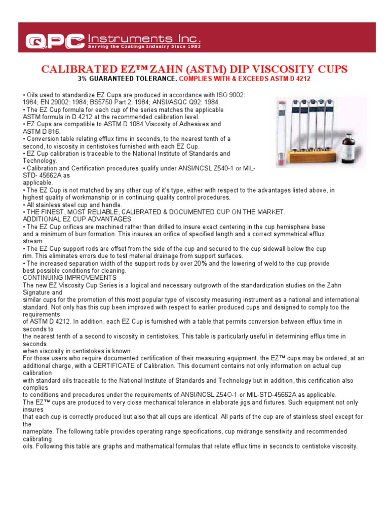 BYK-Gardner 8206 Zahn Cup Dip Viscosity Cup No. 1 Certified, 20-84
