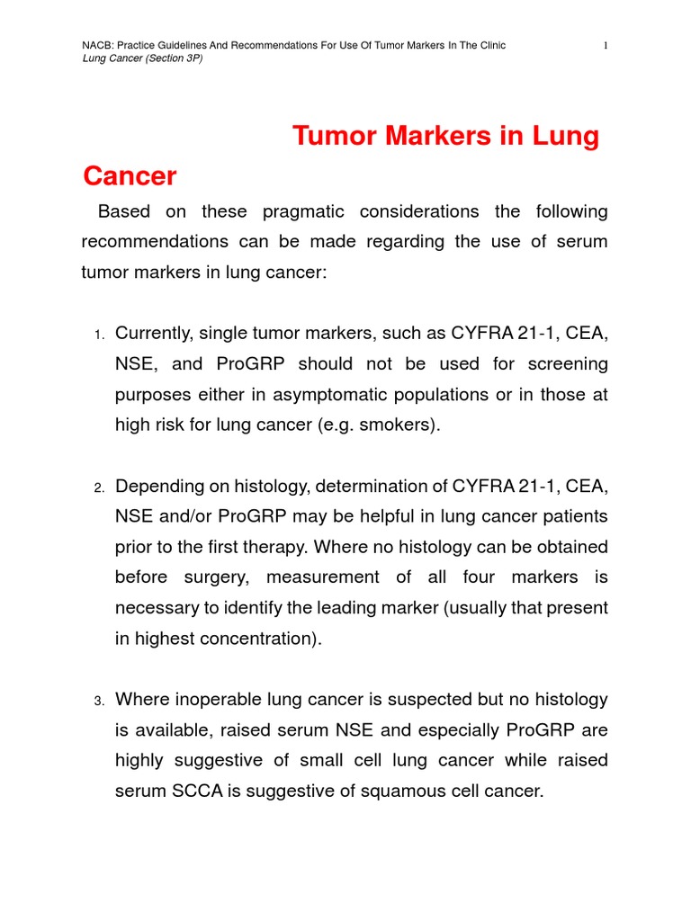 Tumor Markers in Lung Cancer Non Small Cell Lung Carcinoma Biomarker