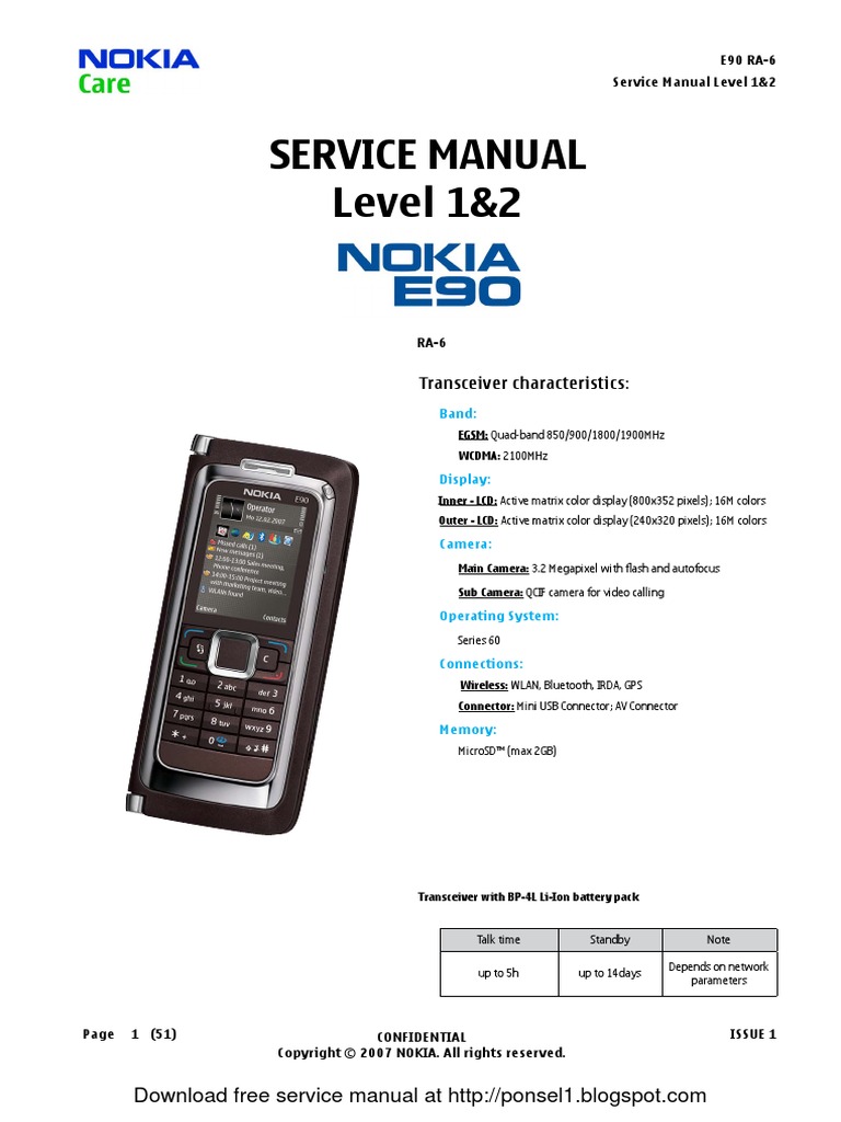 Nokia E90, Service Manual, Level 1&2 (English) (1) | Battery (Electricity)  | Battery Charger