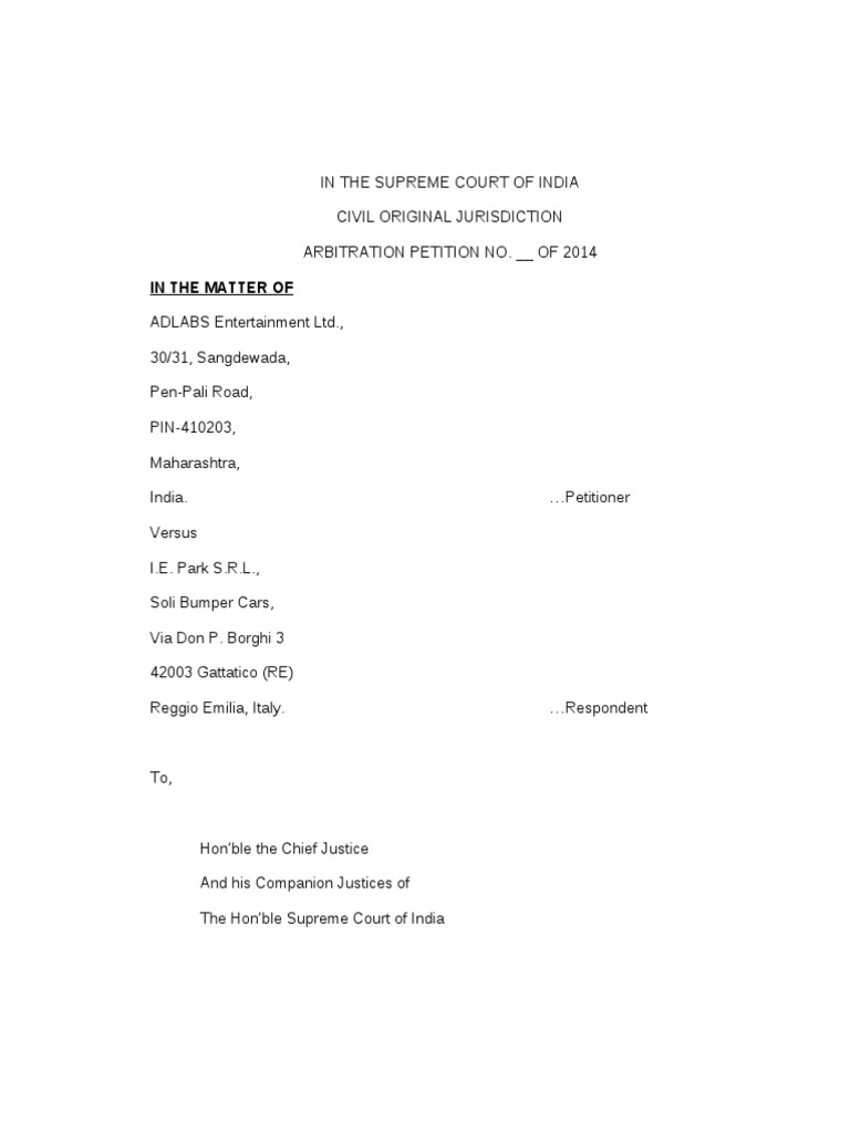 Application For Appointment of Arbitrator | PDF | Arbitral Tribunal ...