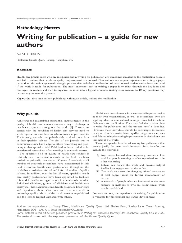 Writing For Publication A Guide For New Authors Methodology Matters