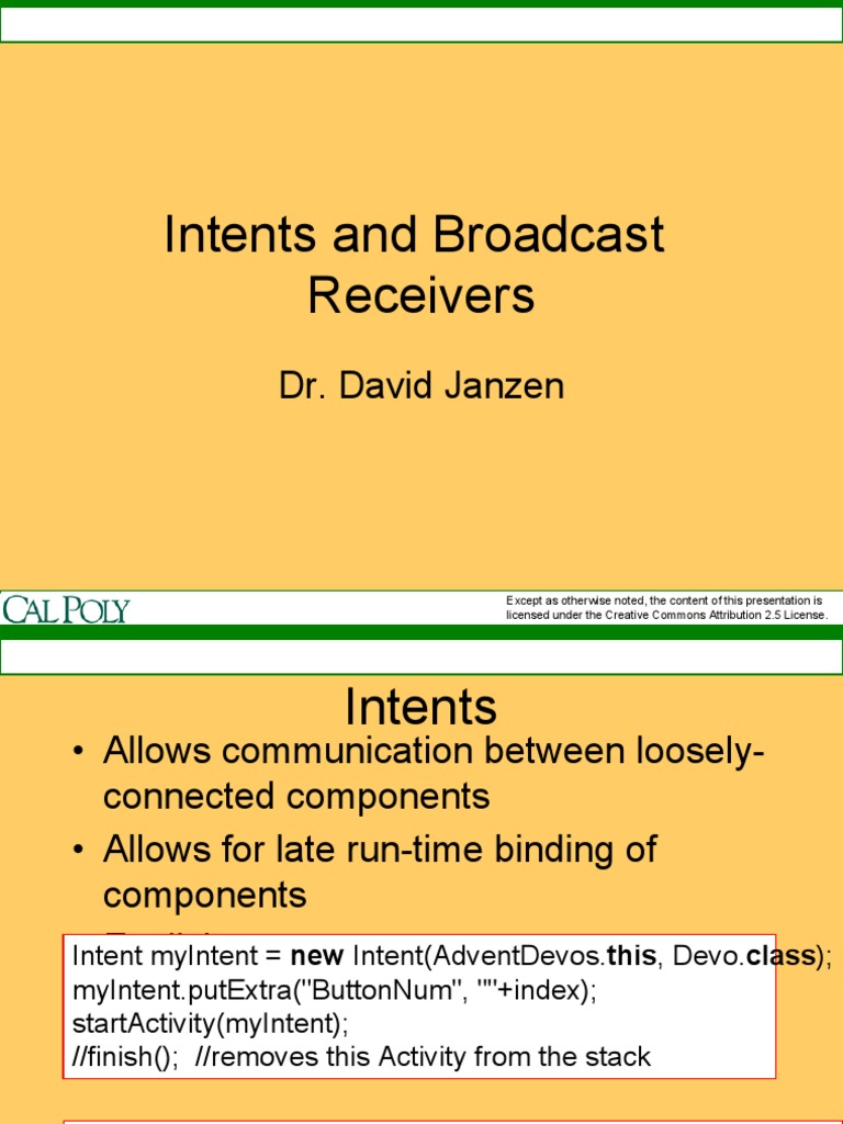 Android Intents and Broadcast Receivers | PDF | Software | Areas Of ...