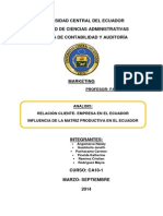 Relación cliente-empresa en Ecuador y la influencia del cambio de matriz productiva