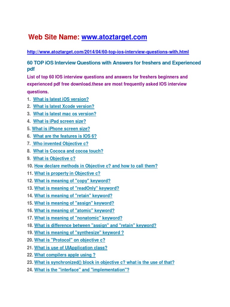 Ios developer interview questions and answers pdf objective c ios