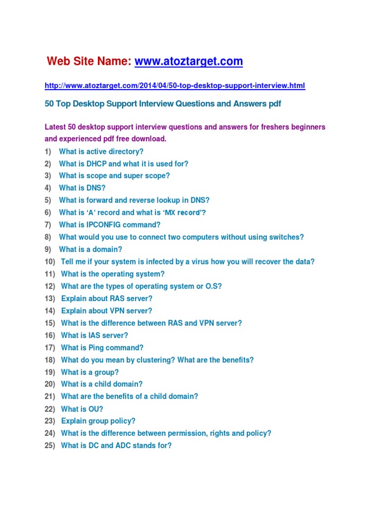 Desktop Support Interview Questions And Answers
