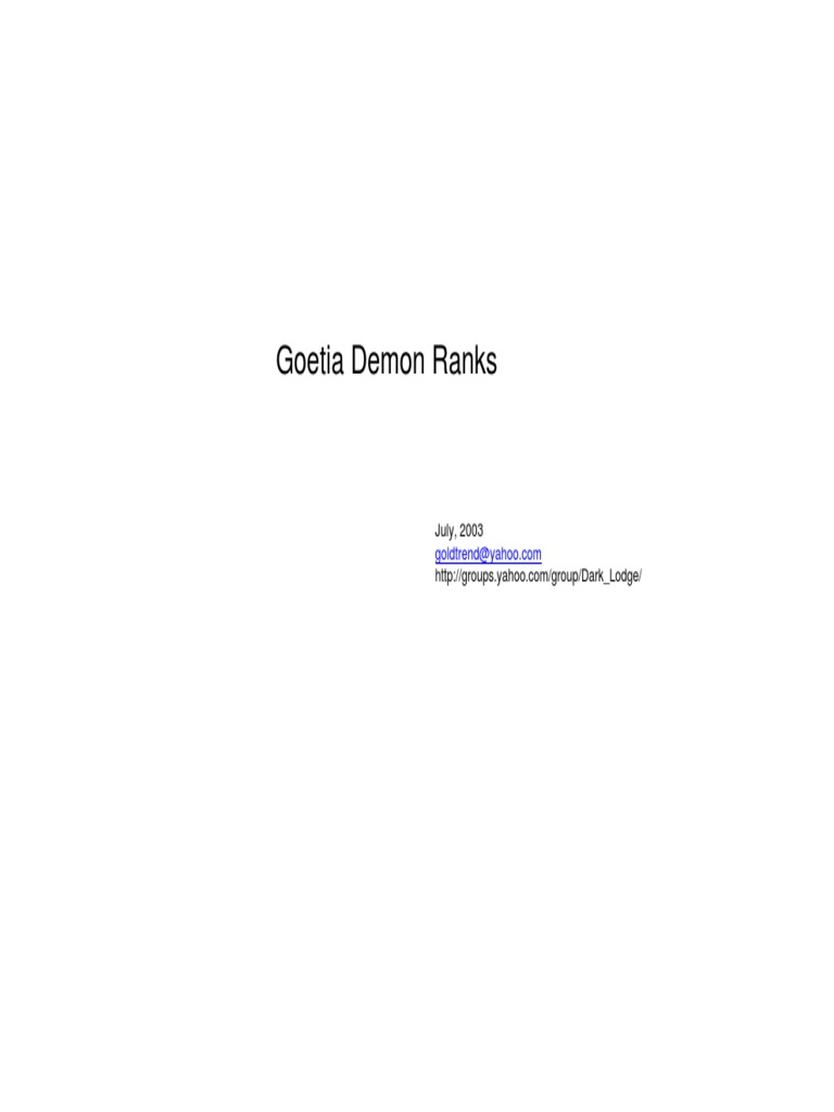Goetia Demon Ranks and Hierarchy | PDF