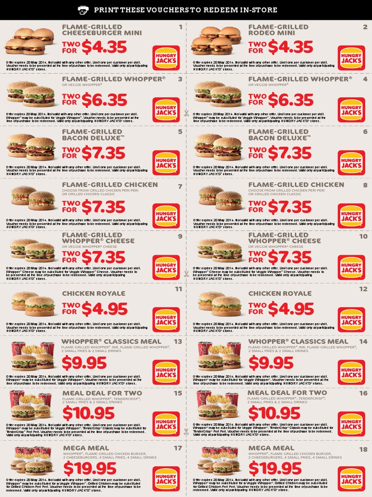 Hungry Jacks Vouchers PDF Hamburgers Foods — free download