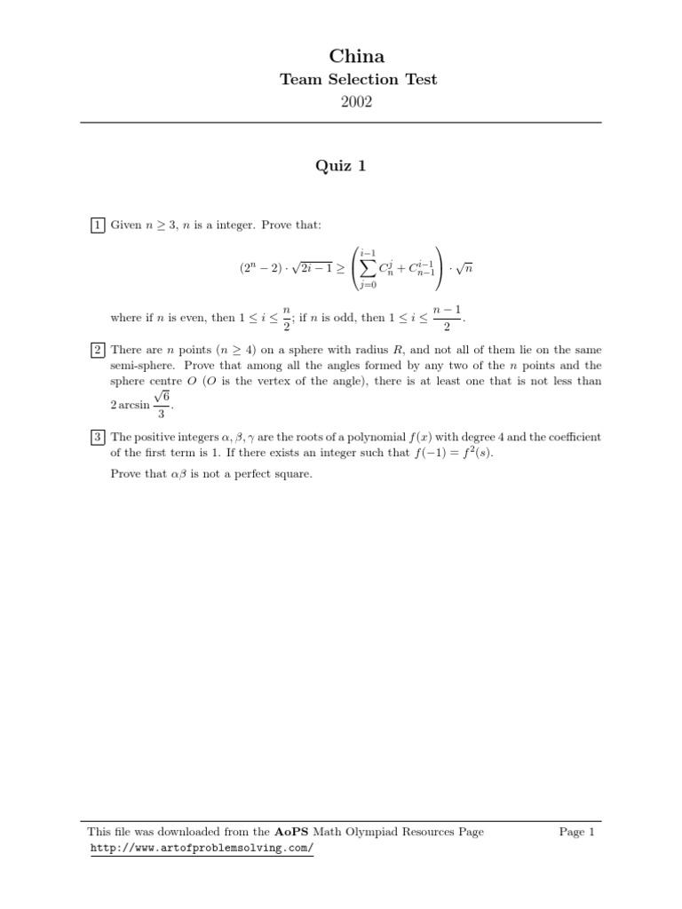 China Team Selection Test Solutions | PDF | Natural Number | Triangle