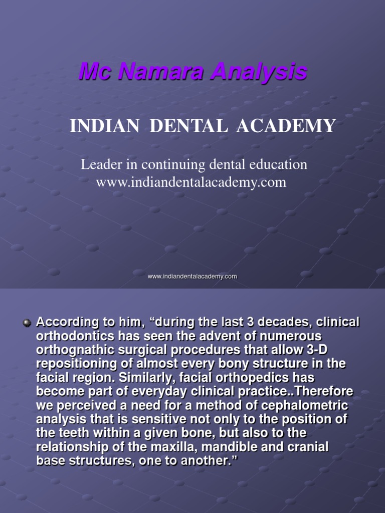 McNamara Analysis in Orthodontics | PDF | Dentistry | Skull