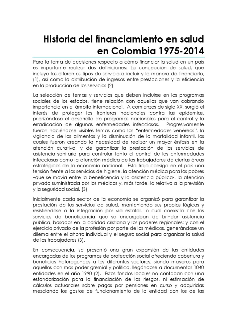 Financiamiento del Sistema de Salud en Colombia | PDF | Pensión ...