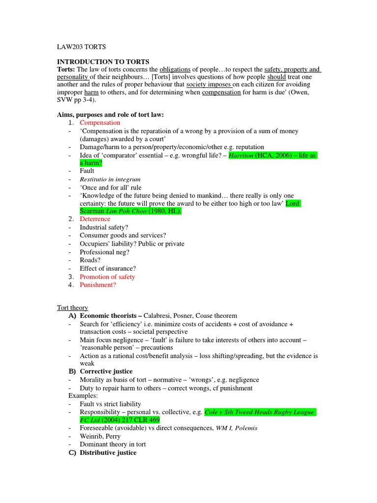 Overview of Tort Law Principles | PDF | Conversion (Law) | Trespass