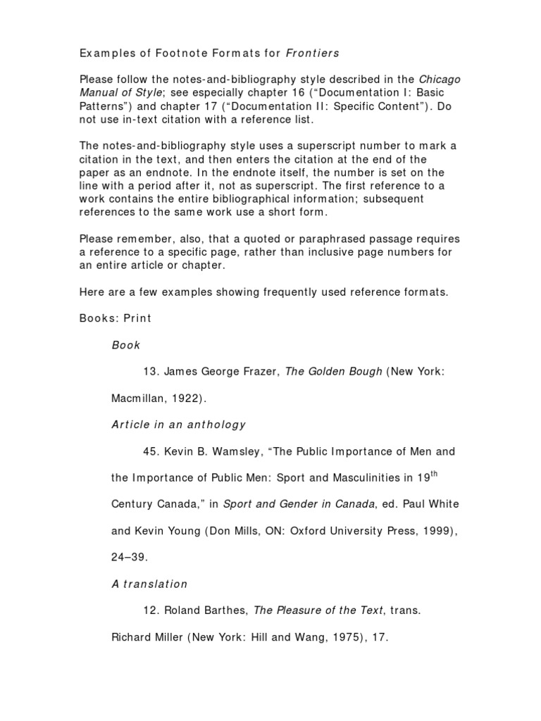 Footnote Formatting Examples for Chicago Style | PDF | Note (Typography ...
