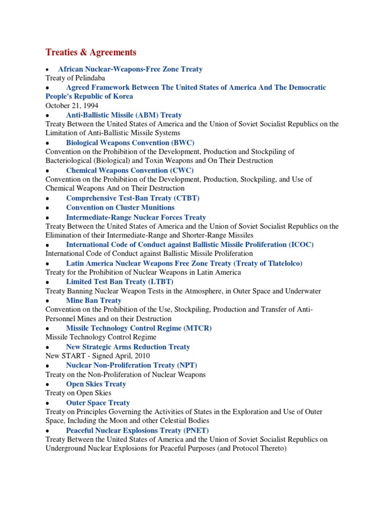 Treaties & Agreements | PDF | Arms Control | Start I