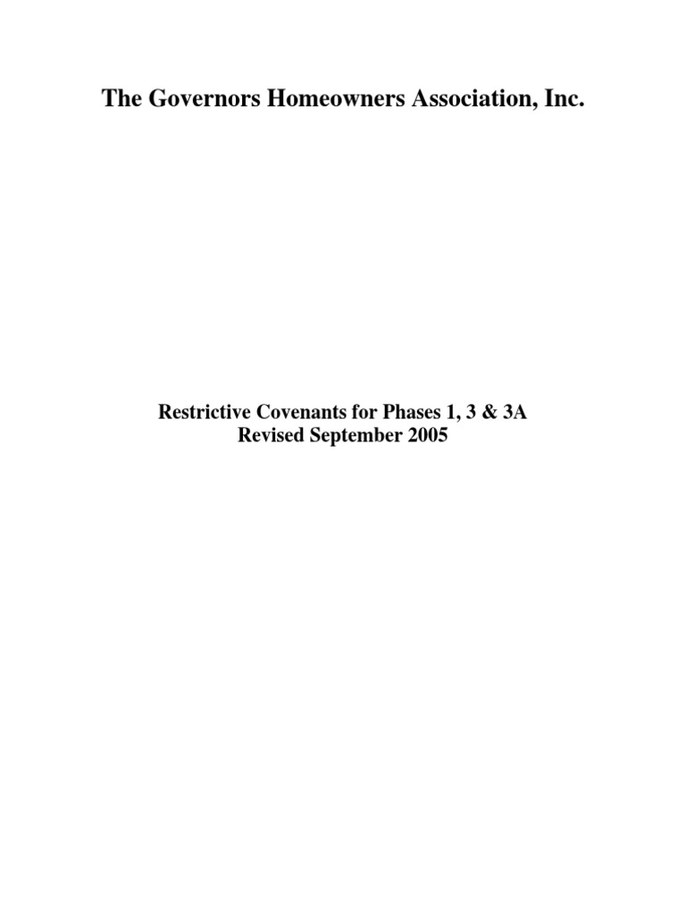 The Governors Homeowners Association, Inc. Restrictive Covenants For