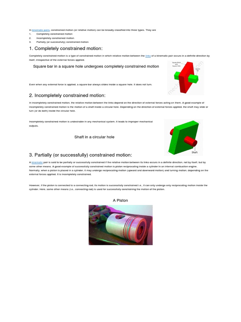Types of Constrained Motion in Kinematics | PDF | Technology ...