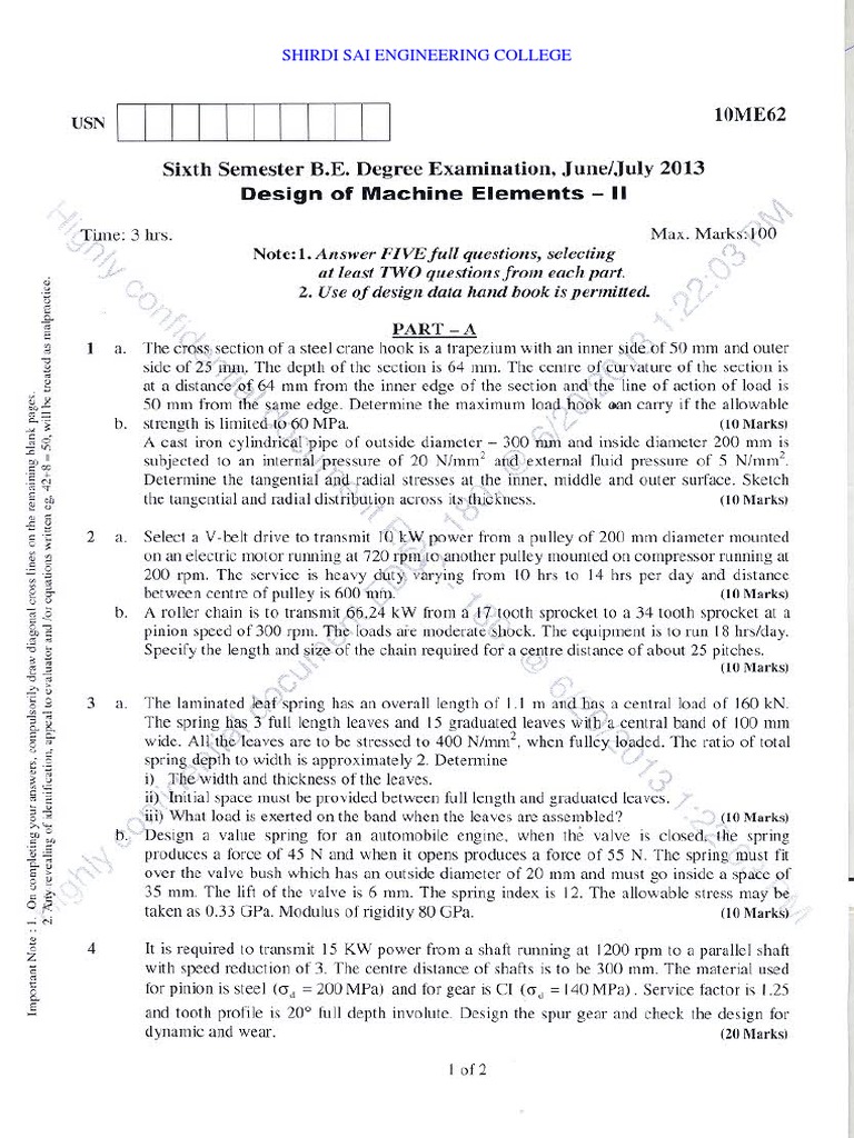 Design of Machine Elements Exam Guide | PDF | Gear | Belt (Mechanical)