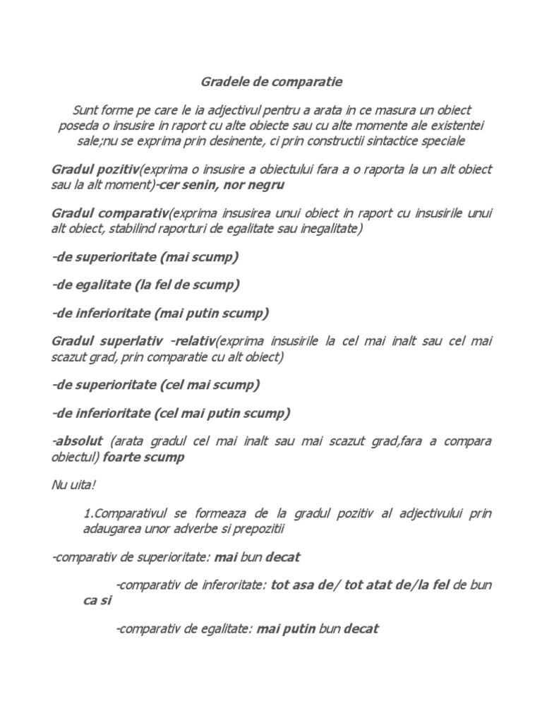 Gradele De Comparatie Pdf