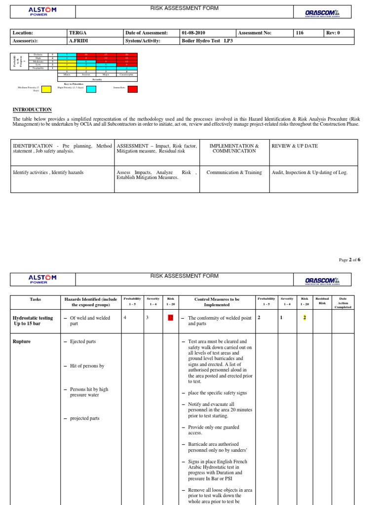 Risk Asses 116 - Boiler Hydro Test LP3 | PDF | Risk Management | Risk ...