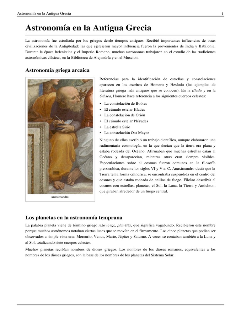 Astronomía en la Antigua Grecia | PDF | Espacio exterior | Objetos ...