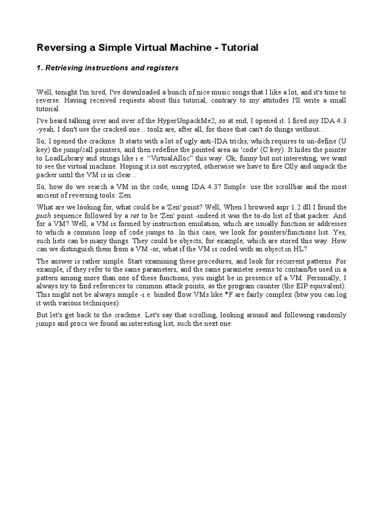 Reversing A Simple Virtual Machine | PDF | Instruction Set | Pointer ...
