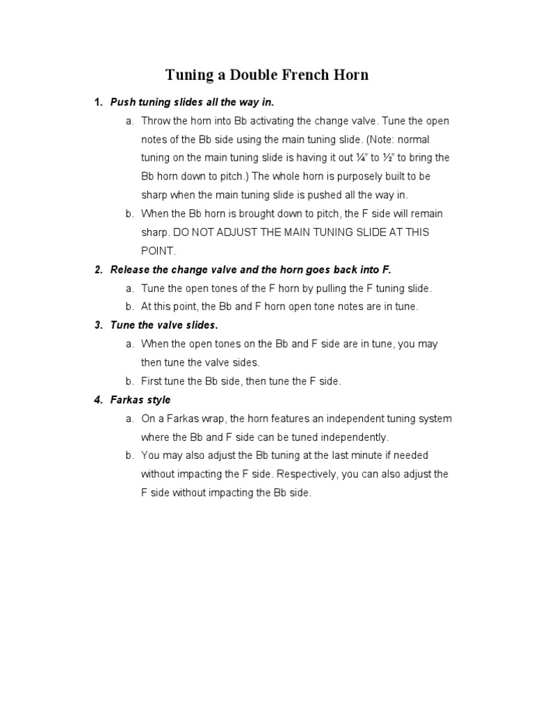 Tuning A Double French Horn PDF French Horn Sound