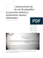 Ejecutivo Inicia Proceso de Compra de Oro de Pequeños Productores Mineros y Productores Mineros Artesanales