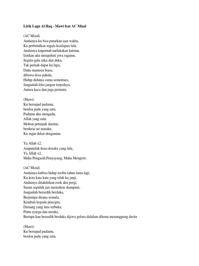 Lirik Lagu Al Haq