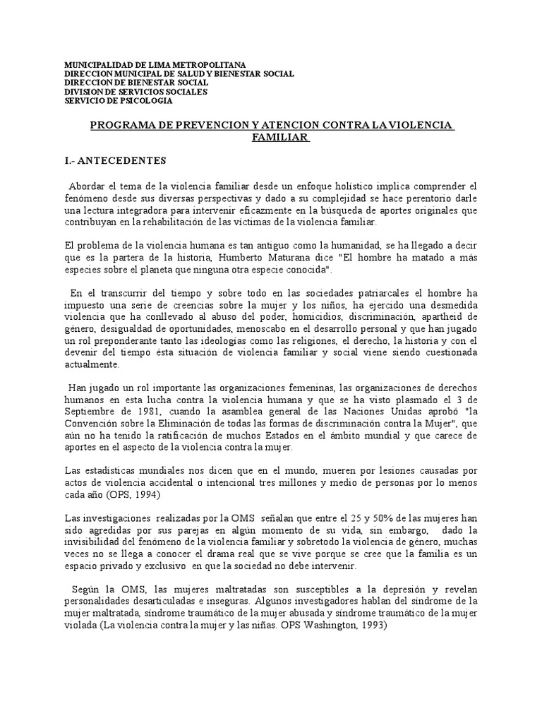 Prevención de la Violencia Familiar en Lima | PDF | Violencia doméstica ...