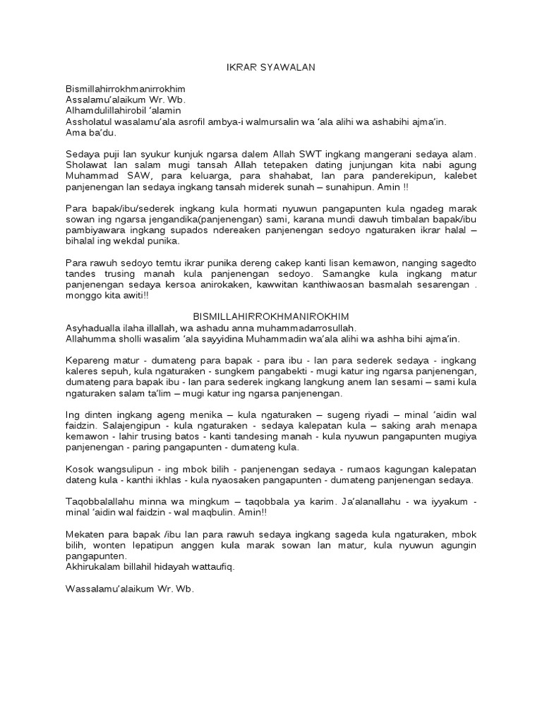 Contoh Teks Ikrar Halal Bihalal Bahasa Indonesia Terkait