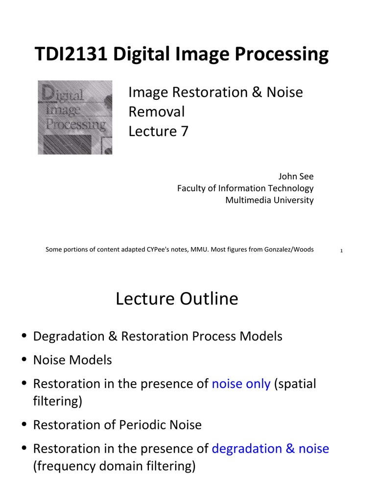 Image Restoration and Noise Removal Techniques | PDF | Fourier ...
