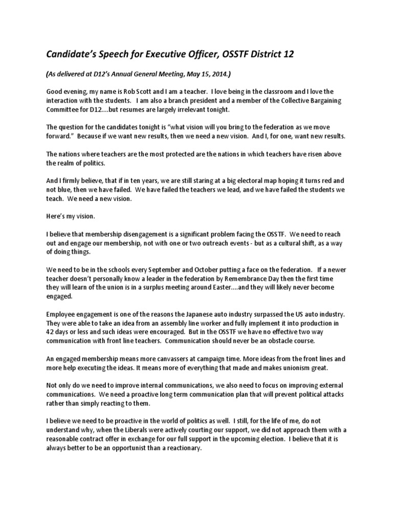 Rob Scott's Vision for OSSTF Leadership | PDF