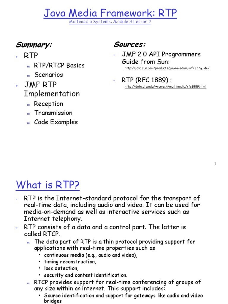 Java Media Framework: RTP: Summary: Sources | PDF | Business | Computers