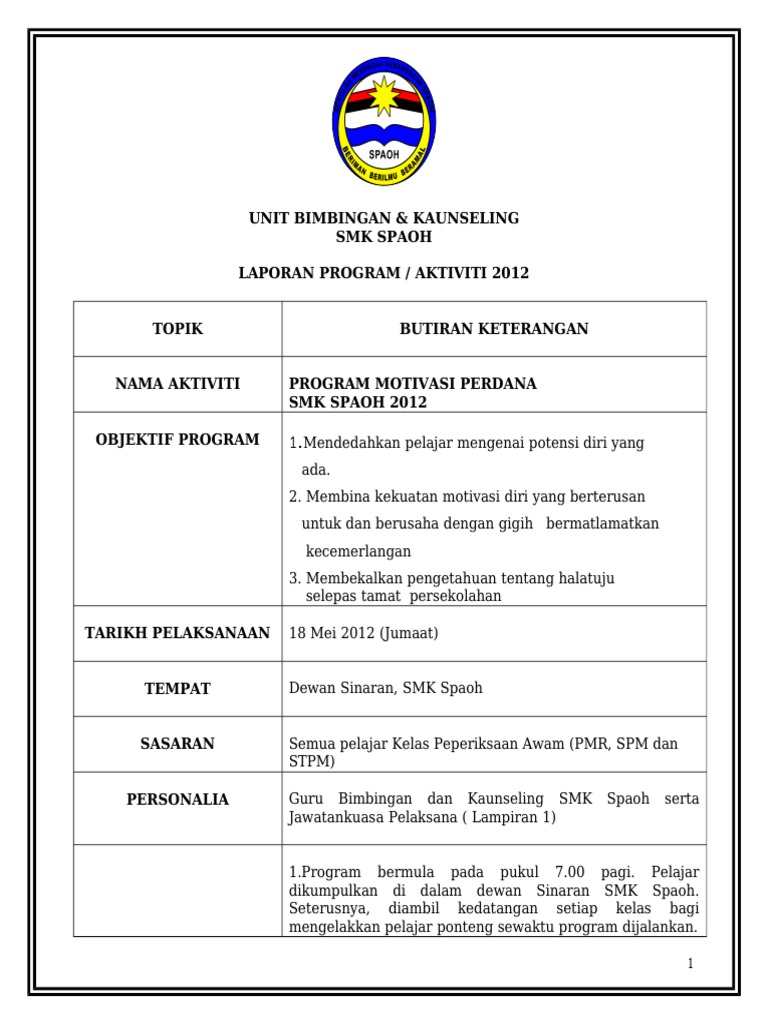 Laporan Program Motivasi Perdana Pdf