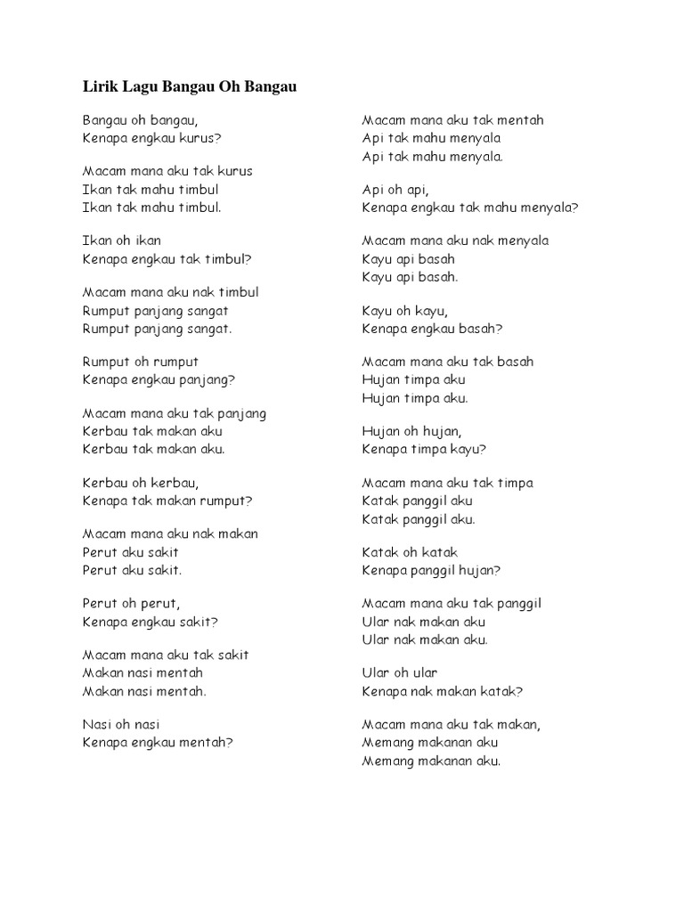 Lirik Lagu Bangau Oh Bangau Pdf Pdf