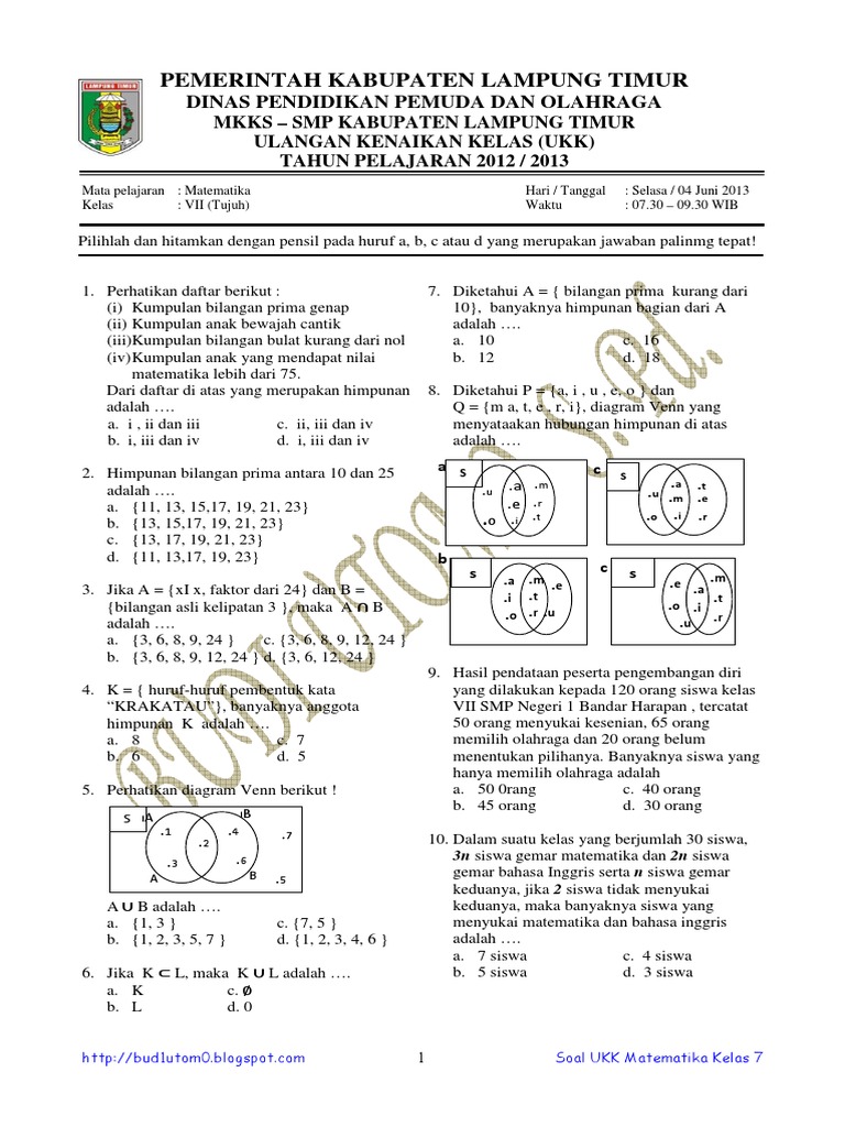 Soal Dan Pembahasan Ukk Matematika Smp Kelas 7 Tahun 2013 Pdf