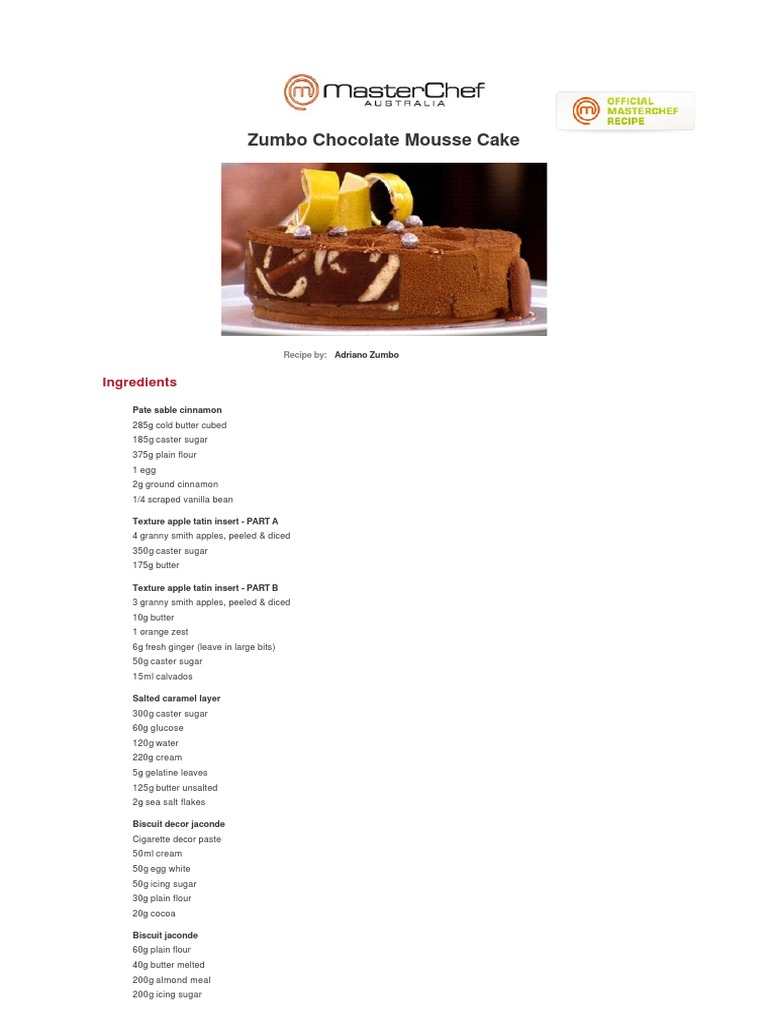 Zumbo Chocolate Mousse Cake PDF Chocolate Butter