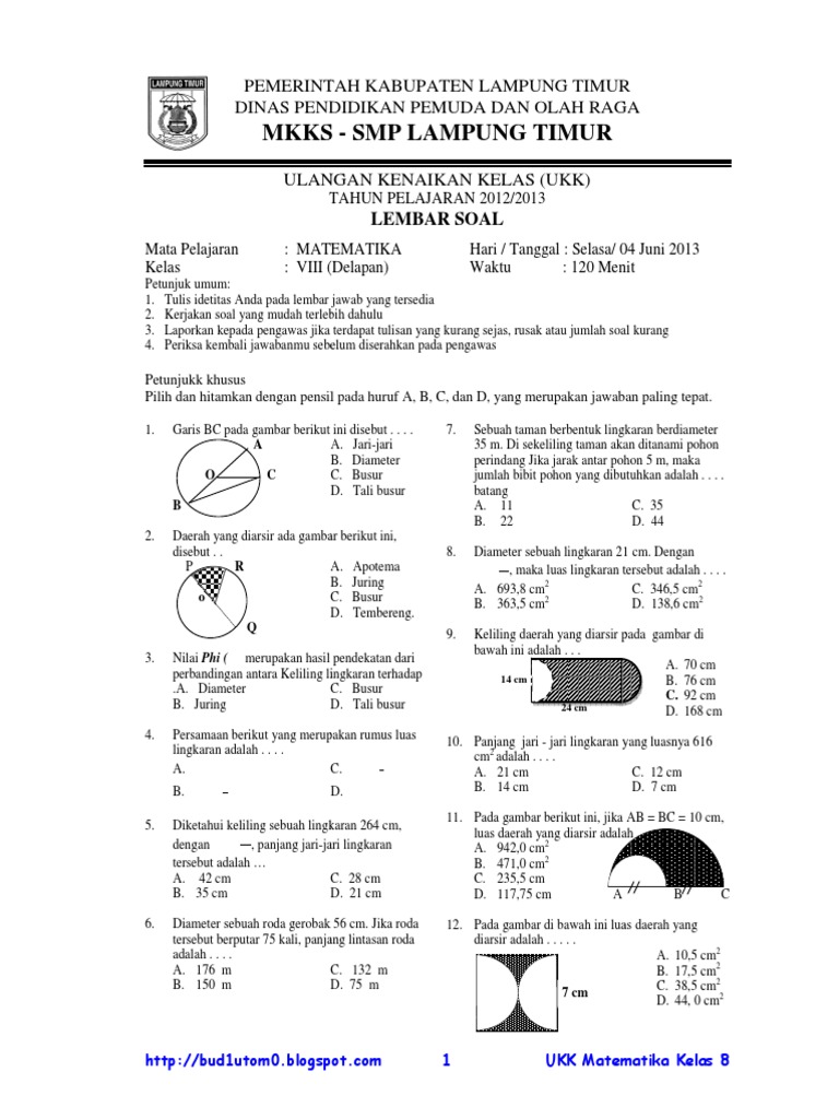 Soal Dan Pembahasan Ukk Matematika Smp Kelas 8 Tahun 2013