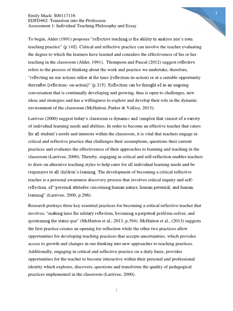 Essay On Reflective Practice
