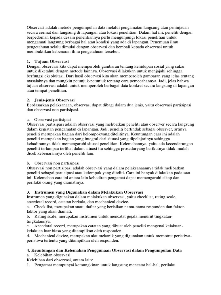 Observasi Adalah Metode Pengumpulan Data Melalui Pengamatan Langsung Atau Peninjauan