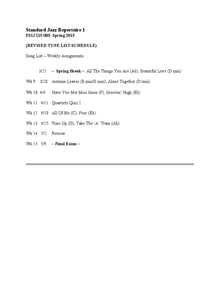 Standard Jazz Repertoire Schedule 2013 | PDF