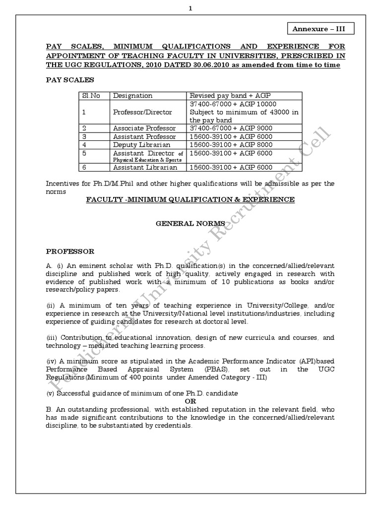 UGC Faculty Pay Scales & Qualifications | PDF | Doctor Of Philosophy ...