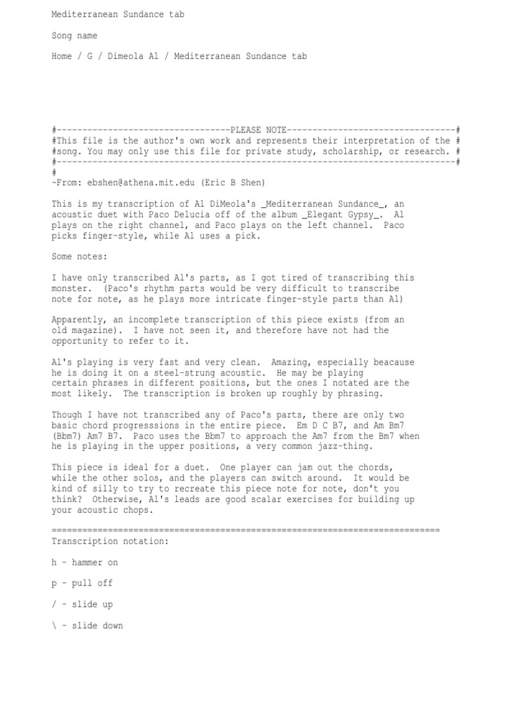 Mediterranean Sundance Tab | PDF | Musical Compositions | Performing Arts