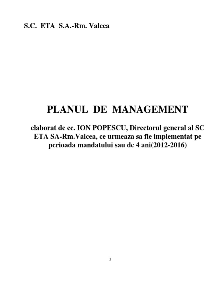 Planul De Managemental Sc Eta Sa